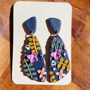 Flower garden clay earrings, handcrafted clay earrings, stainless steel posts
